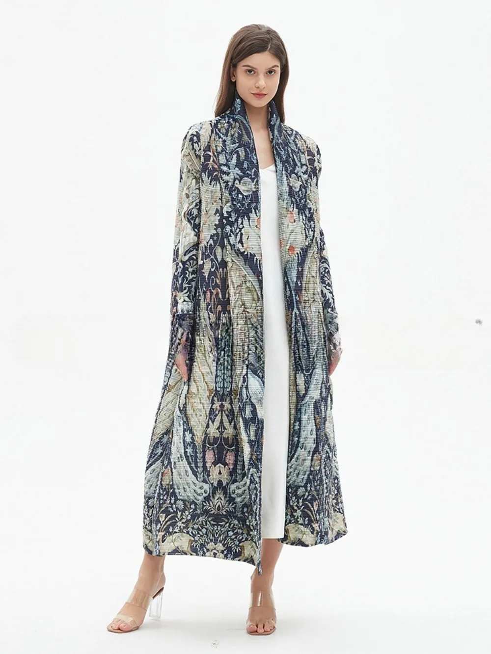Vintage Trench Coat - Miyake Pleated Abaya Vintage Printed Long