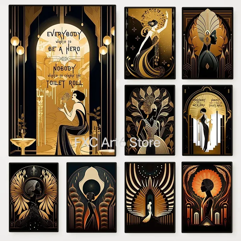 Frameless Black and Gold Elega - Vintage Fashion Illustration ulasan dan harga