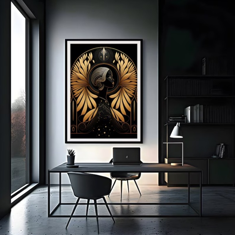 Frameless Black and Gold Elega - Vintage Fashion Illustration ulasan dan harga