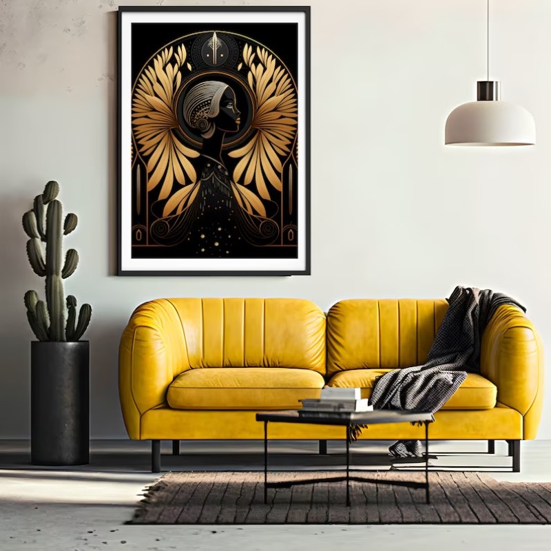 Frameless Black and Gold Elega - Vintage Fashion Illustration ulasan dan harga