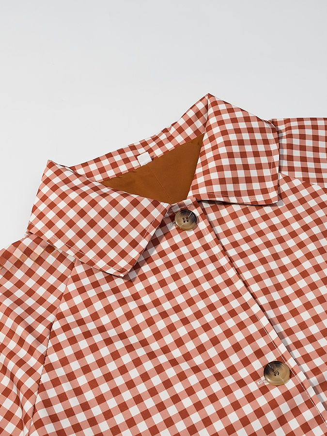American Retro Plaid Stand Col - Vintage Trench Coat ulasan dan harga
